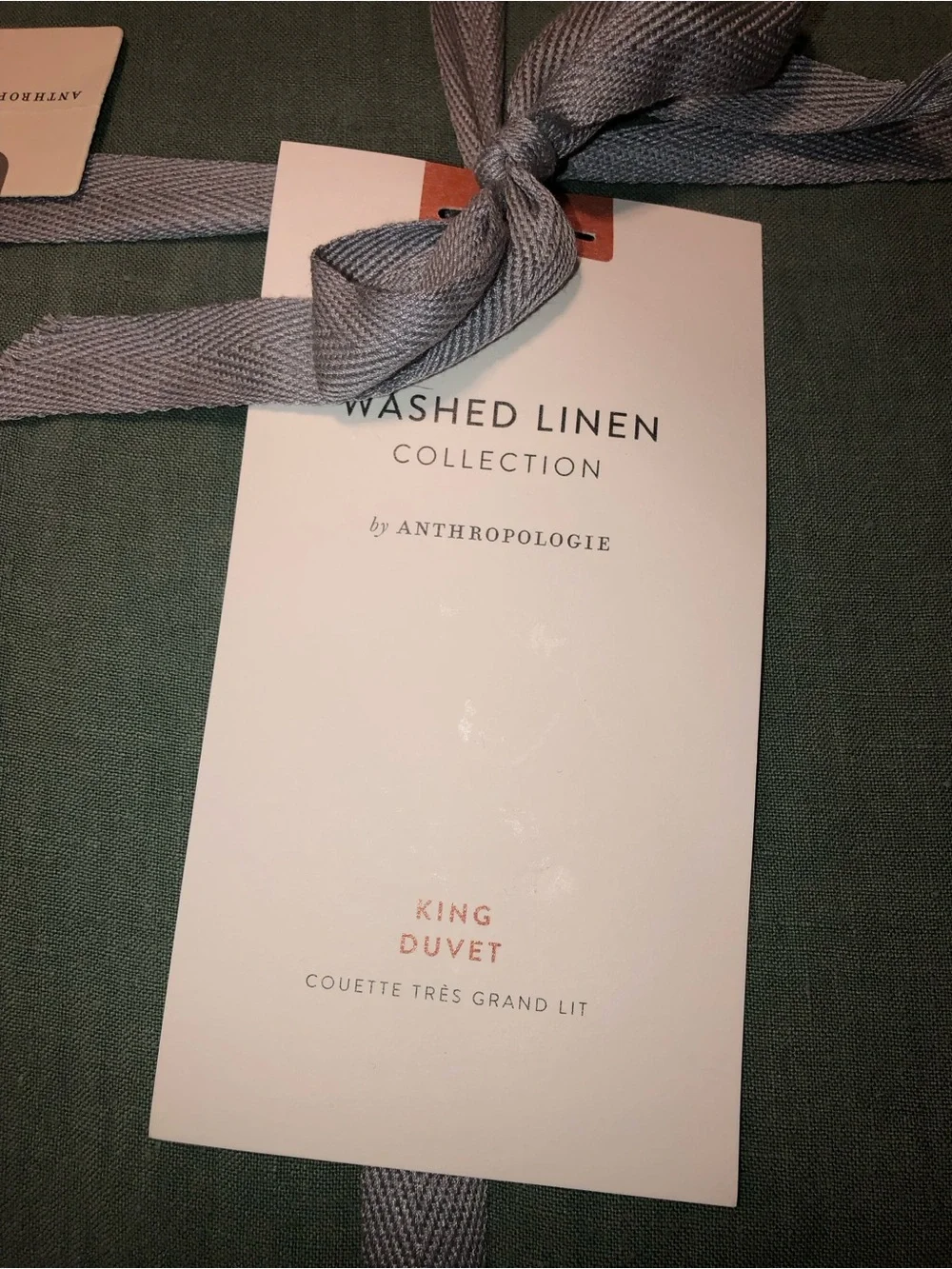 New Anthropologie Home Moss Green 100% European Linen King Duvet Cover